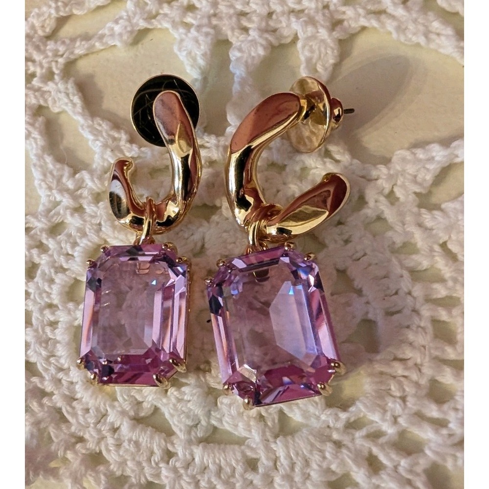 Swarovski Crystal purple Millenia Octagon Cut Drop Earrings 18K gold finish.
